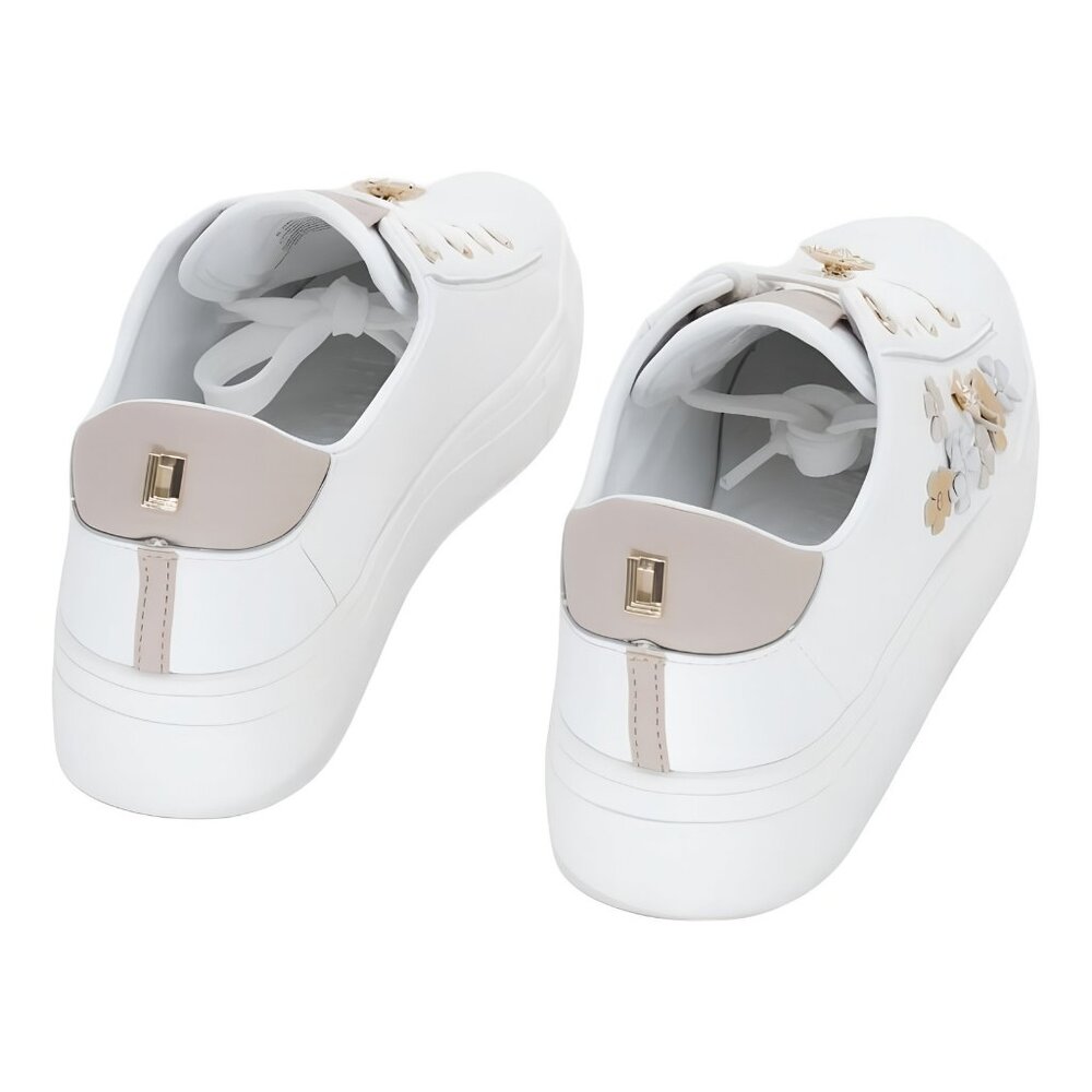 Karl Lagerfeld Cate Fleur Lace-Up Sneakers White Dusty Nude US 6.5M EU 37 - Picture 3 of 6